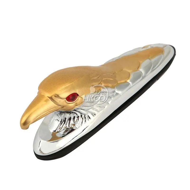 

free shipping Motorcycle Custom Bike Eagle Head Fender Ornament Red Lighted Eye Gold+Chrome