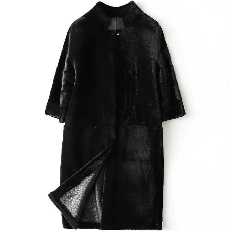 Real Fur Coat Sheep Shearling Fur Winter Coat Women Clothes 2018 Korean Mink Fur Sleeve Double-faced Fur Wool Jacket ZT853