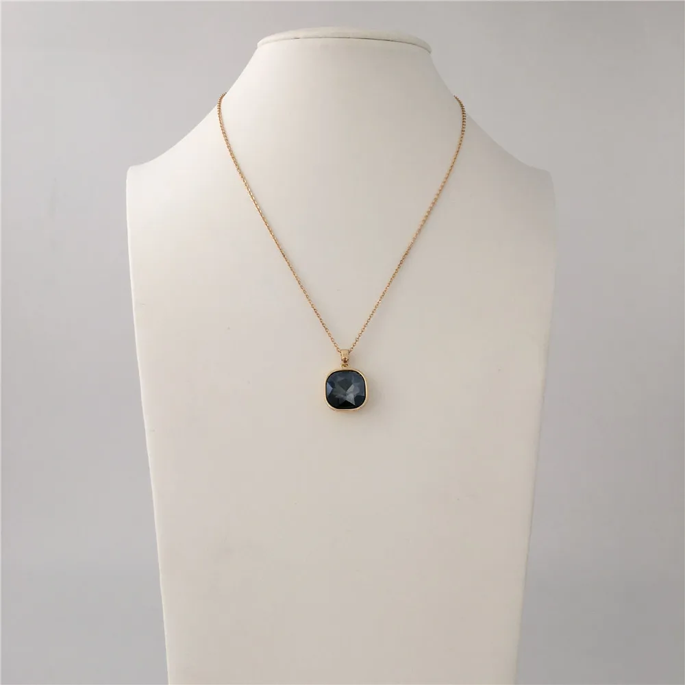 Модное золотое покрытие темно-синий квадратный кулон ожерелье для женщин и девушек