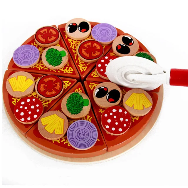 Красочный Деревянный игрушка пицца комплект вечерние играть дома Еда моделирование посуда для детей, что спектакли игрушка подарок на Рождество