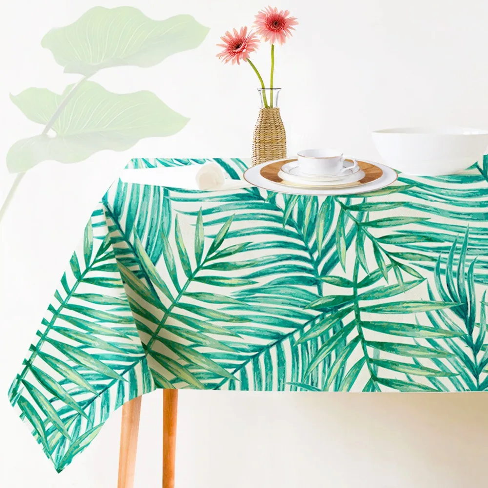 Tropical Plants Decorative Tablecloth Indian Style Green Color Dining Table Cover Table Cloth For K