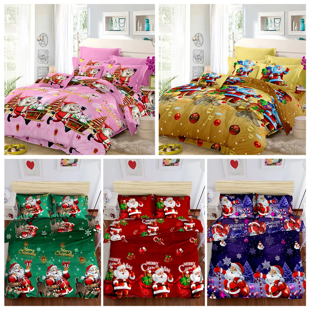 3D Merry Christmas Комплект постельного белья, пододеяльник, фиолетовый цифровой набор одеял, Постельный набор, подарки, размер США, queen King