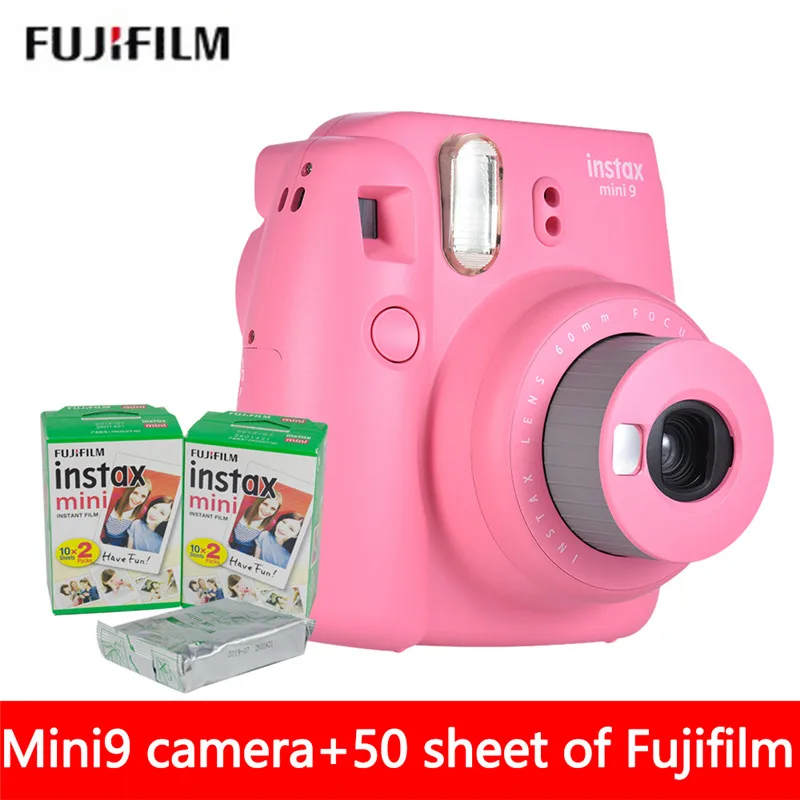 Оригинальная Фирменная Новинка 5 цветов Fujifilm Instax Mini 9 фото пленка камера+ 50 Лист 3 дюйма Fuji мини белая пленка+ объектив крупным планом - Цвет: pink