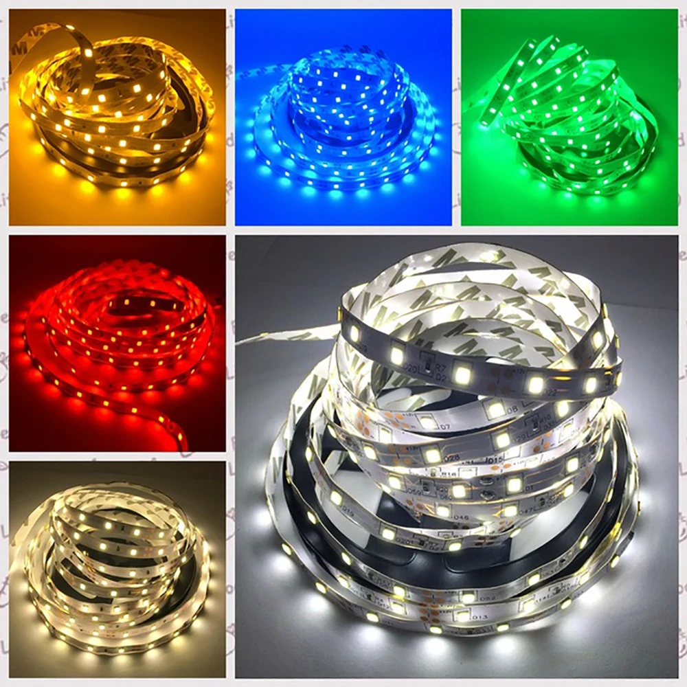 

Led Strip Light DC 12V Flexible LED Light Tape Ribbon 5M HDTV TV Desktop Screen Background Bias Lighting Remote Control Adapter