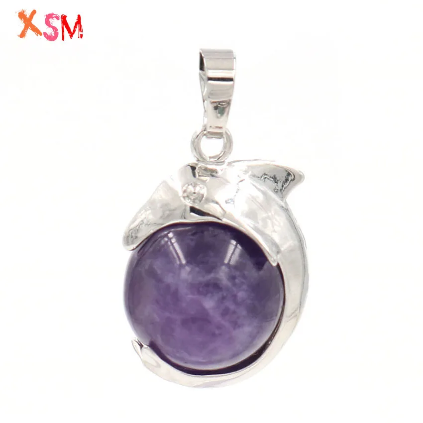 

xinshangmie Lovely Natural Amethysts Rose Quartzs Tiger Eye Opal Round Ball Dolphin Reiki Chakra Pendants Women Charm Jewelry