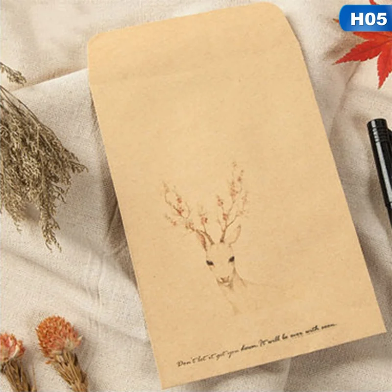 

10 PCS/Set DIY Deer Envelope Cute Retro Kraft Paper Envelopes Gift Card Office Stationery Supplier Style Available