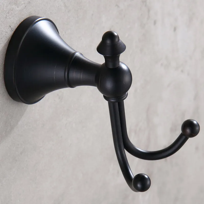 

Oil Rubbed Bronze Double Robe Hook Wall Mounted Kitchen Bathroom Closet Towel Cloths Robe Coat Hangers Bath Accessories KD865