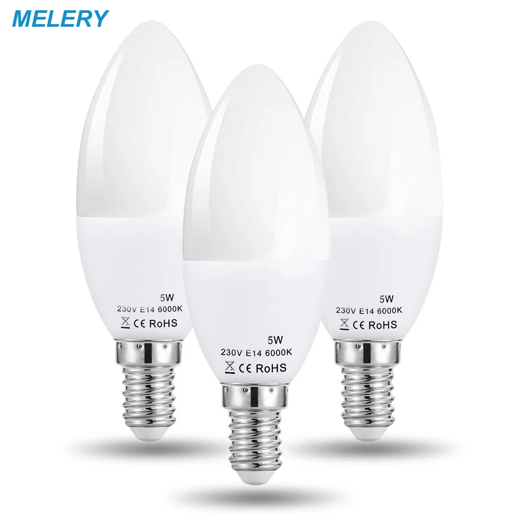 

LED Candle Light Bulbs 45W Incandescent Bulbs Equivalent 5W E14 3000/5800K Day White 450lm Small Edison Screw Candle Bulbs-3PACK