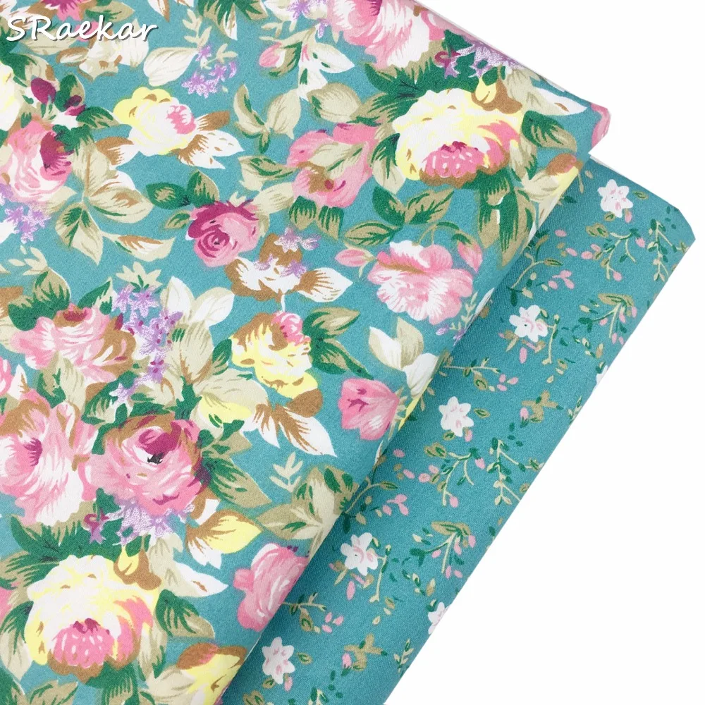 

Sraekar Blue Floral Twill Cotton Fabric Patchwork Tissue Cloth Handmade DIY Quilting Sewing Baby&Children Sheets Dress Material