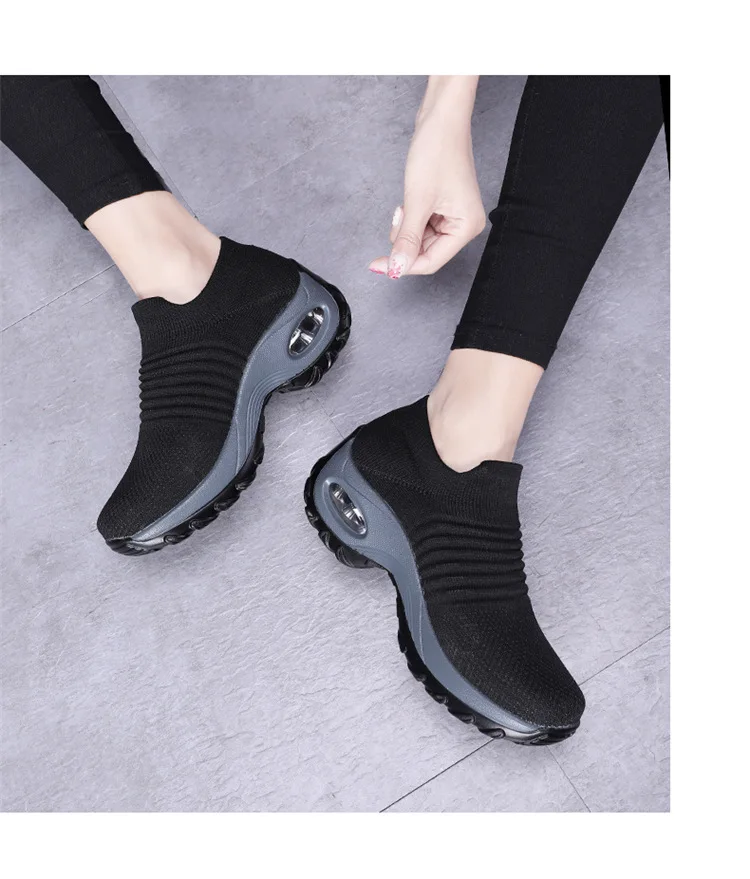 Большой Размеры женская обувь воздушной подушке тканые комплект спортивная обувь женская мода обувь с округлой подошвой дышащие