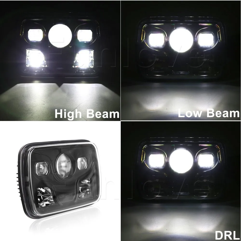 Pair Black 7 X 6 LED Headlights with 80W High Beam 60W Low Beam 60w Daytime Running Light Projector for Jeep Cherokee Trucks (6)