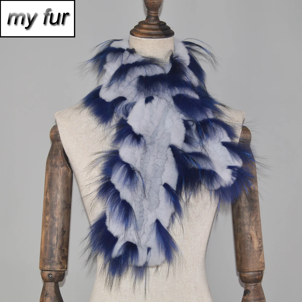 2020 New Women Winter Genuine Fox Fur Scarfs Lady Warm Knit Real Rex Rabbit Muffler 100% Natural Soft Scarves |