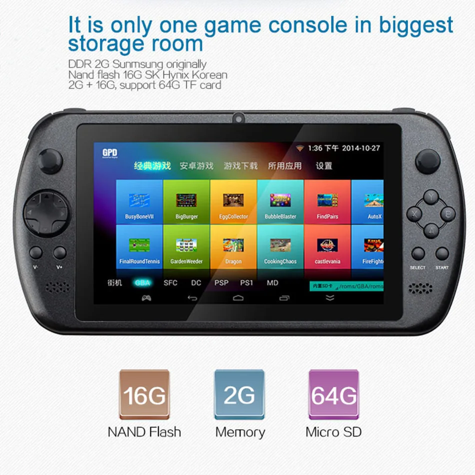 

NEW GPD Q9 GamePad Game Tablet PC RK3288 7'' Android 4.4 Quad Core Game Handheld Console 2GB/16GB 3D Game Player 0.3MP Camera