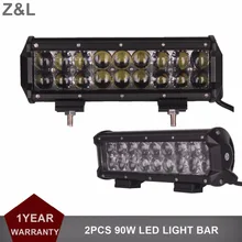 2pcs 9” 90W Offroad LED Work Light Bar Combo Truck Trailer SUV Boat Pickup 4WD 4X4 ATV UTV 12V 24V Wagon Van Camper Headlight