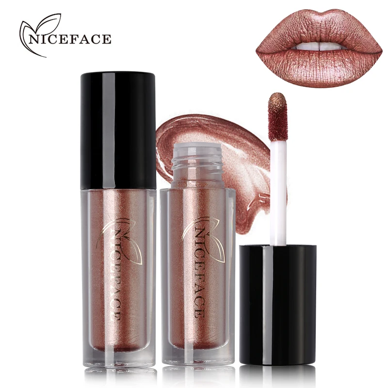 NICEFACE 12 Color Ultra Metal Liquid Lipstick Bronze Rose Gold Shimmer Metallic Lip Gloss font b