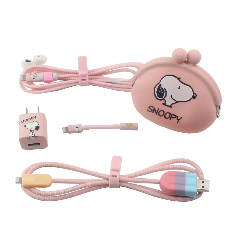 Skup Śliczne usb z postacią z kreskówki kabel zestaw ochronny na słuchawki z oplot na kable naklejki spiralna osłonka na kabel dla iPhone 6 6s 7 8 Plus X XR