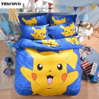 

Pikachu 4 pieces bed linen student children cartoon bed sheets pokemon bedding set