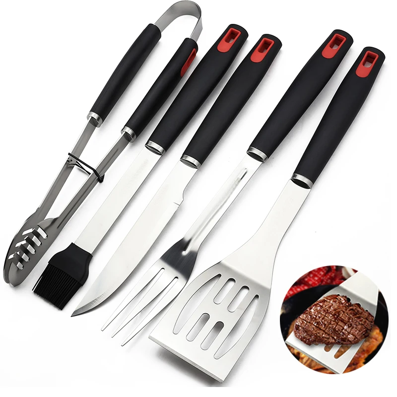5pcs/set Lengthen Stainless Steel Outdoor Barbecue Tools Picnic Party