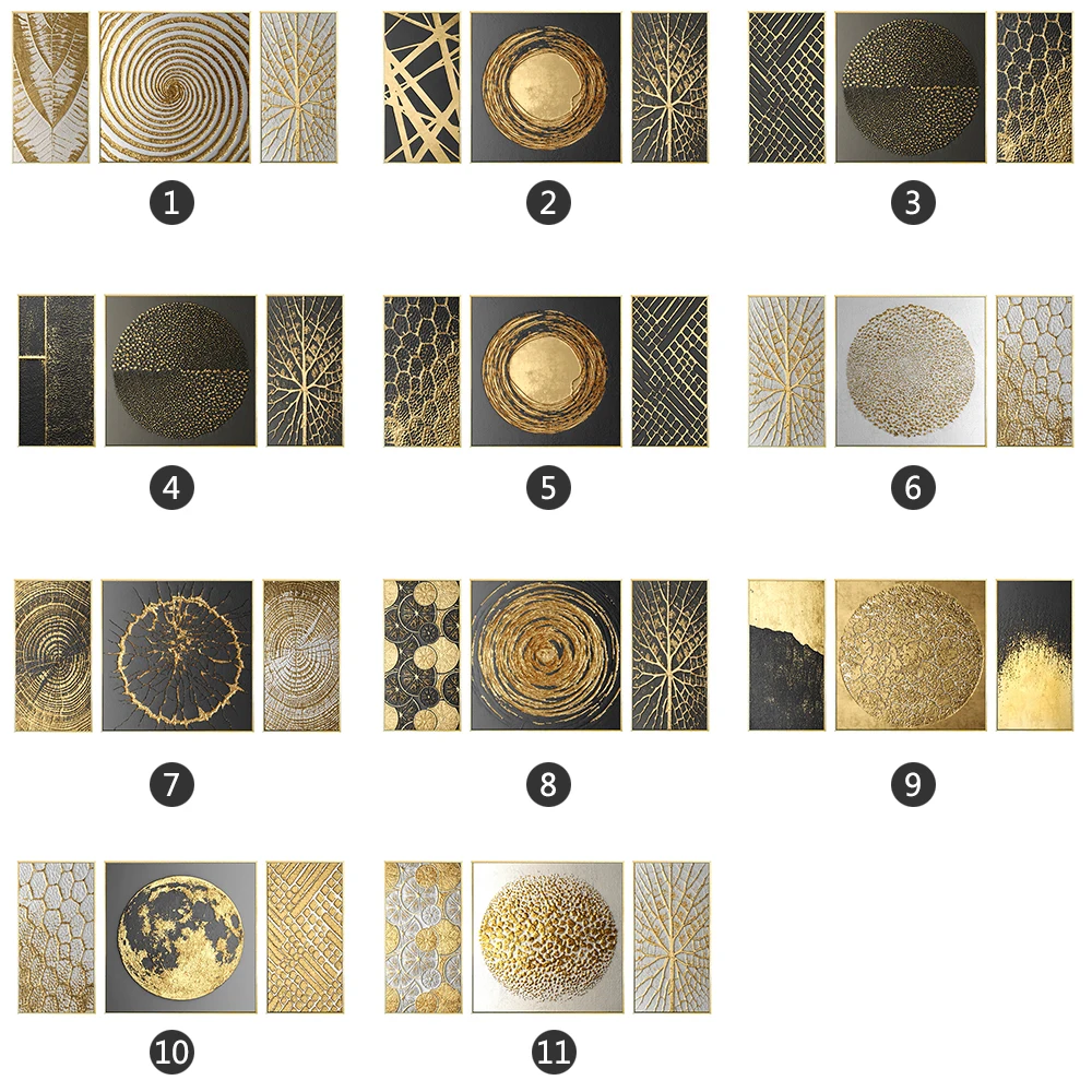 3 Панели абстрактный Золотой Фольга Искусство Современная живопись маслом картины холст картина стене плакат для Гостиная офиса дома декоративные готовы повесить