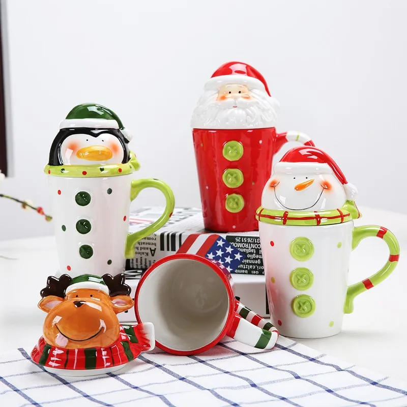 Горячая 3D Новогодние кружки с лося/Снеговик/пингвин/SantaClaus крышкой Кофе молока