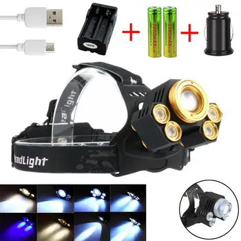 

yunmai Rechargeable 15000 LM T6 LED USB Headlamp Zoom Flashlight 18650 Charger+Car Charger for Hunting Camping, hiking