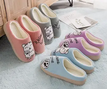 

Women /Men Couple Shoes Winter Home Slippers Cartoon Cat Warm Indoors Bedroom Floor Shoes pantuflas