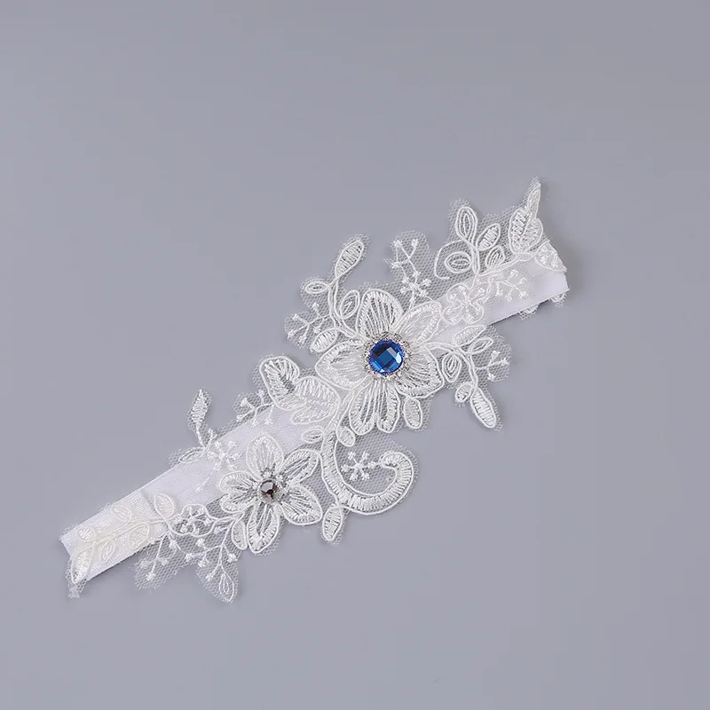 Свадебные Подвязки, Синие стразы, белая Цветочная вышивка, сексуальные подвязки для женщин/невесты, кольцо на бедро, подвязки для ног невесты