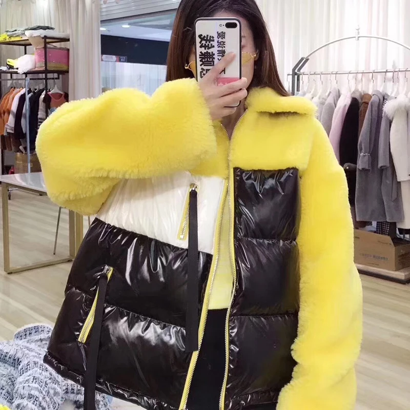 2018 new fashion Winter coats Women Real Fur Coat Natural Sheep Fur Collar Short Coat Duck Down Jacket Korean Style Streetwear