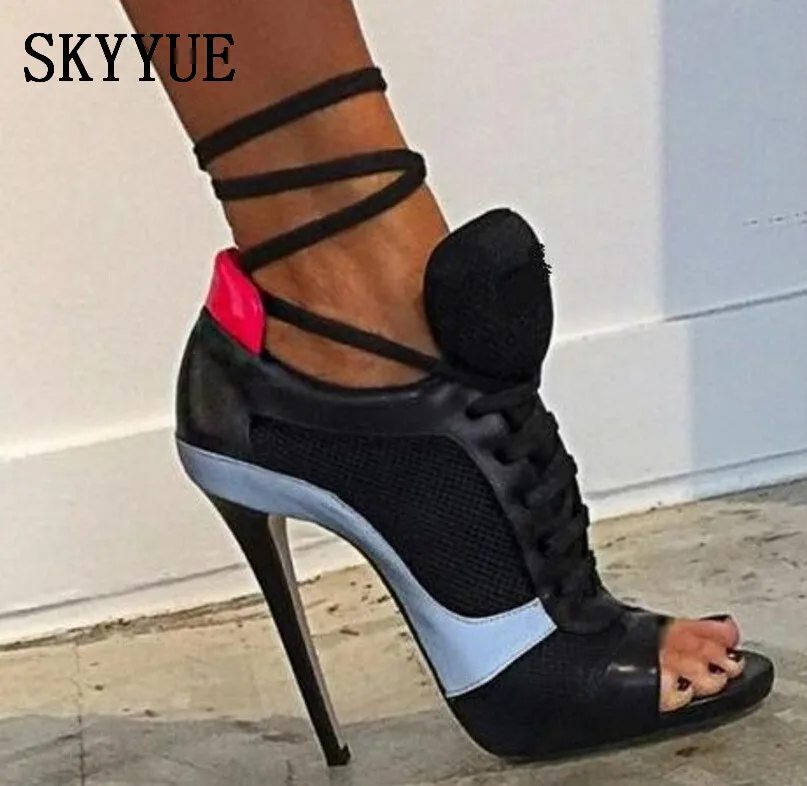 

2018 New Gladiator Rome Lace Up Women 11cm HIgh Heels Sexy Open Toe Summer Women Pumps Sandals Shoes Women