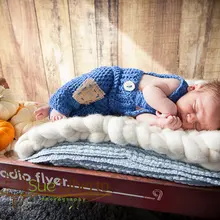 Чепчик для новорожденного ручной вязки, синие штаны, детские комбинезоны, брюки на подтяжках для новорожденных, хлопок