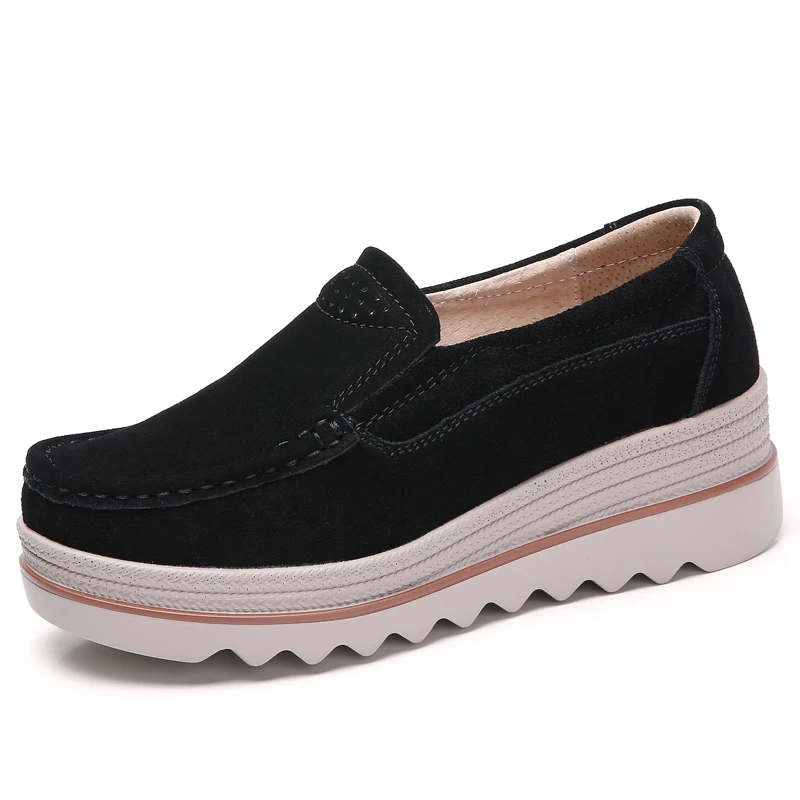 Г., осенняя женская обувь на плоской платформе Кожаные Замшевые кроссовки без шнуровки, легкие женские мокасины, Chaussure Femme, 8338 - Цвет: 3088 Black