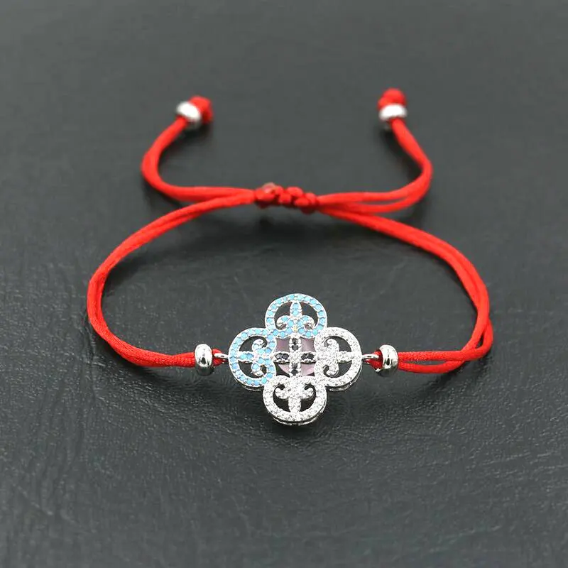 

BPPCCR Lucky Luxury Exquisite Crosses Four Leaf Clover Bracelets Red Rope Line Thread String Lovers' Bracelet Men Women Pulseira