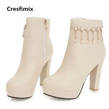 

Cresfimix bottes de femmes women casual high quality martin boots lady cute pu leather beige boots female cool boots c2333