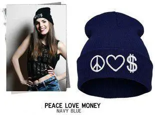 Knitted hats 2016 New PEACE LOVE MONEY Peace Love Money hip-hop caps wool hat warm winter | Аксессуары для одежды