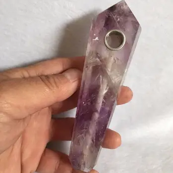 

Natural amethyst Gemstone Crystal Rock Wand Smoking Pipes Cigarette holder+2Metal Filter