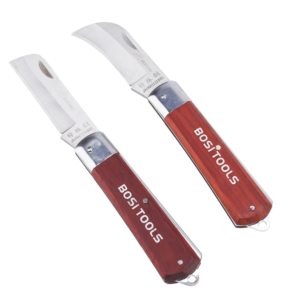 

BOSI 2pcs Straight Bent edge knife Folding blade knife with wood handle bent and straigh Blade Japan Tech