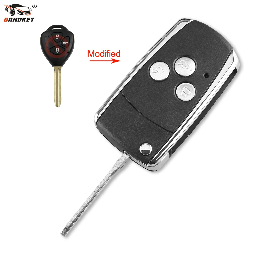DANDKEY For Toyota Camry Blank Replacement 3 Button Modified Flip Folding Remote Key Shell Case 