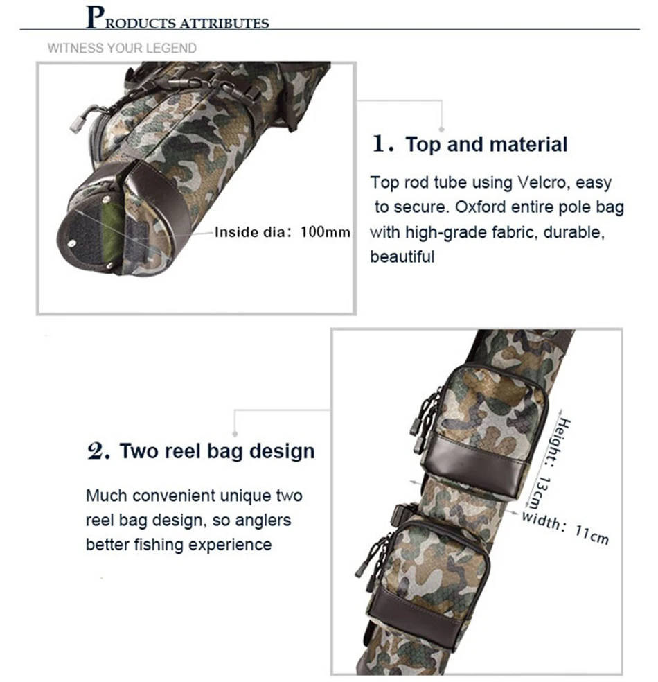 Сумки для удочек Afishlure, 1,2 м/1,3 м/1,45 м, двойная открытая трубка, сумка через плечо, водонепроницаемая холщовая черная/камуфляжная