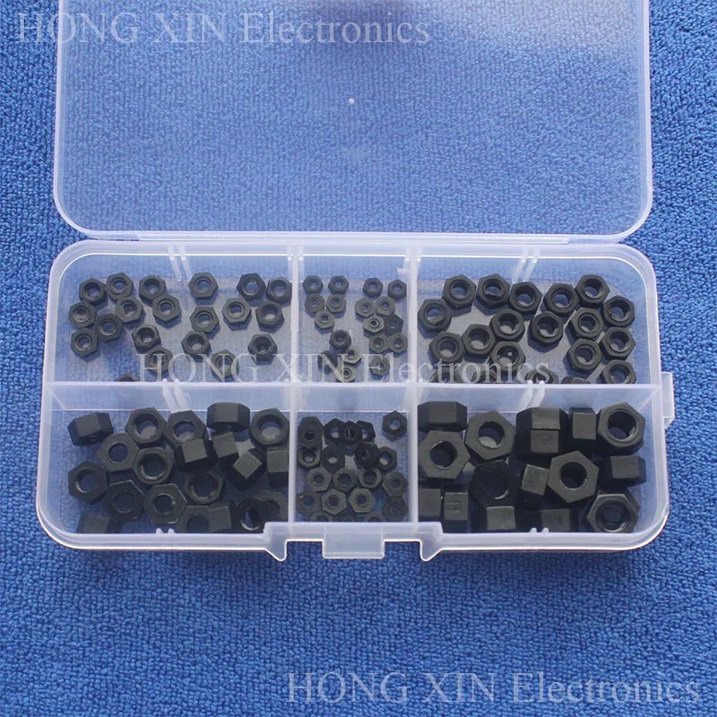

120pcs Black Nylon M2/M2.5/M3/M4/M5/M6 Hex Nuts Assortment Kit Set Plastic PC tool Bolt Nut Hot Sale Free shipping High-quality