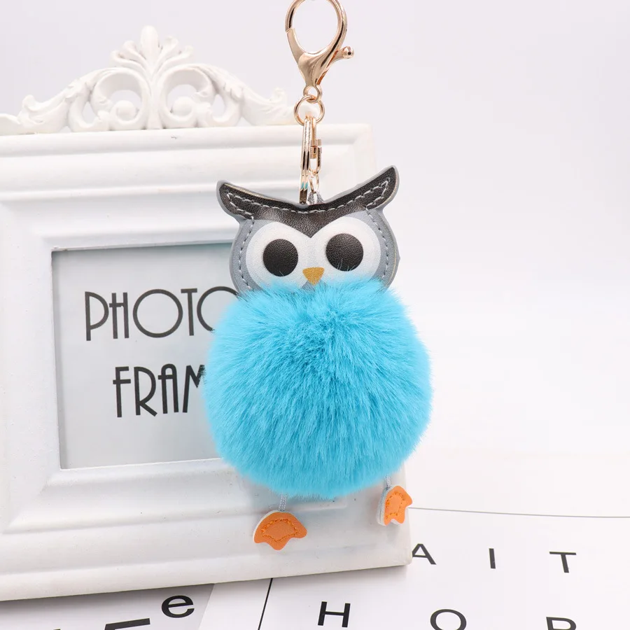 Pom Pom Plush Big Eye Owl Keychain Cute Cartoon Animal Bag Key