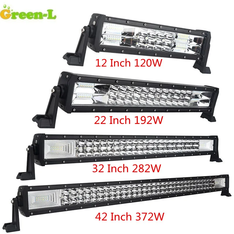 

Green-L 14 22 32 42 Inch 120W 192W 282W 372W Led Bar Offroad 4x4 Tri-row Light bar 12v 24v Truck SUV ATV 4WD Truck 4x4 SUV ATV