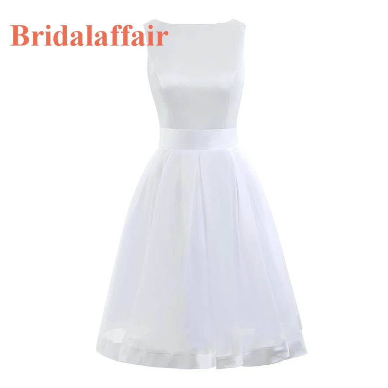 

KapokBanyan Real Photo Simple White Satin Scoop Neck Short Prom Dress 2017 Custom made Backless Party Gown Cheap Robe de soiree