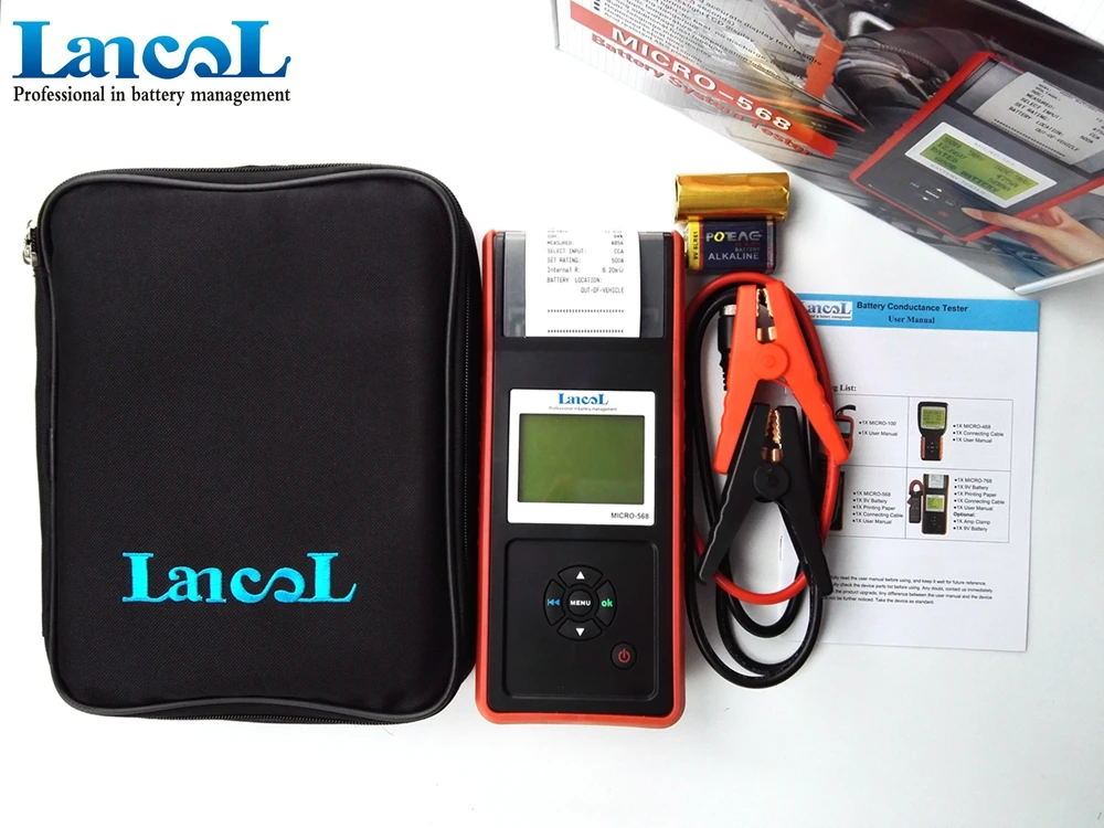 Lancol MICRO-568 12 в автомобильный тестер нагрузки батареи Диагностика с принтером цифровой автомобильный тестер батареи SOC SOH CCA IR CCA100-2000
