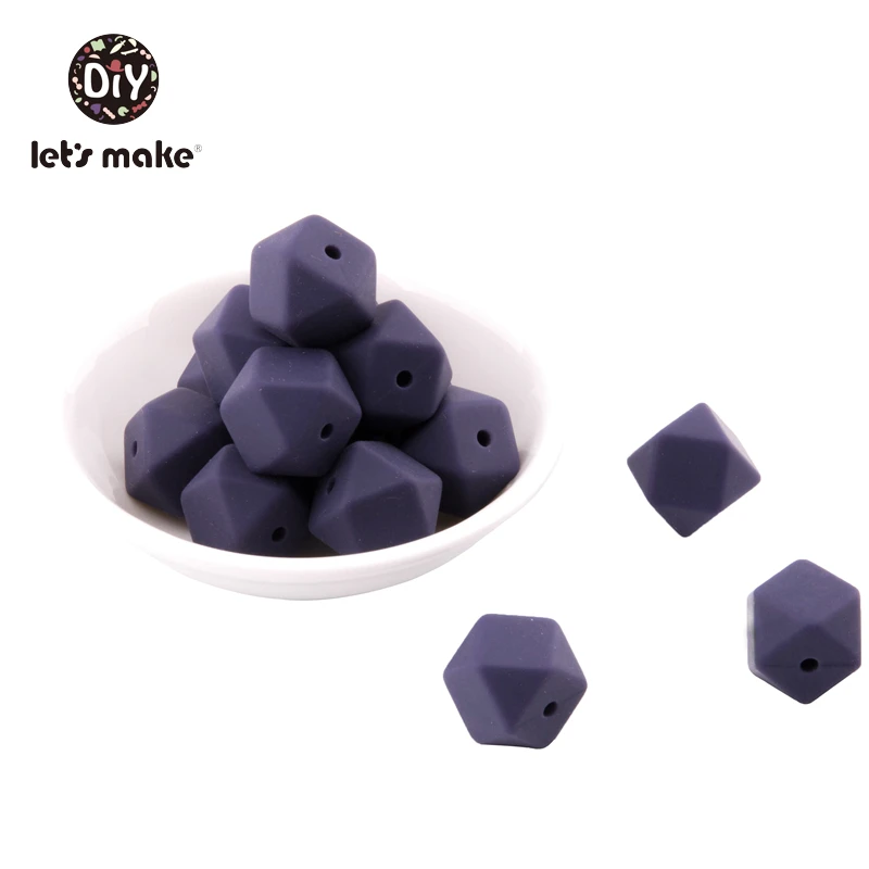 Let's Make 10pcs Baby Teether 14mm Hexagon Bpa Free Silicone Beads Food Grade Teething Toys Diy Pacifier Chain Silicone Teethers - Цвет: navy