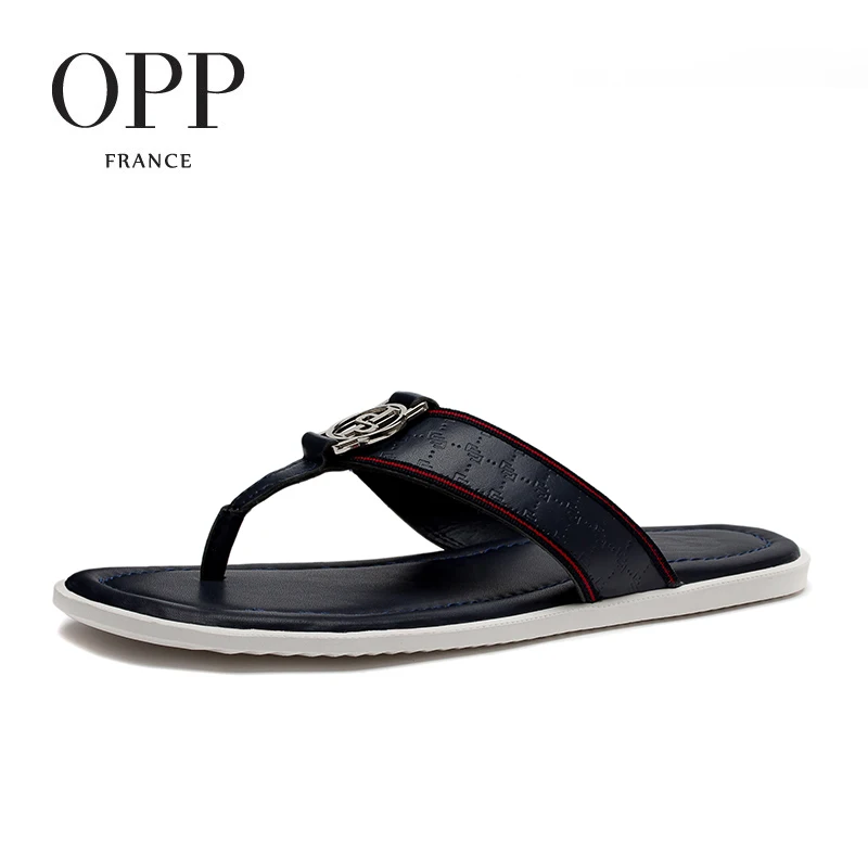 

OPP 2017 Summer Men's Genuine Leather Flip Flops Shoes For men Beach Sandals Full Grain Leather Shoes Man Flip Flops Slippers