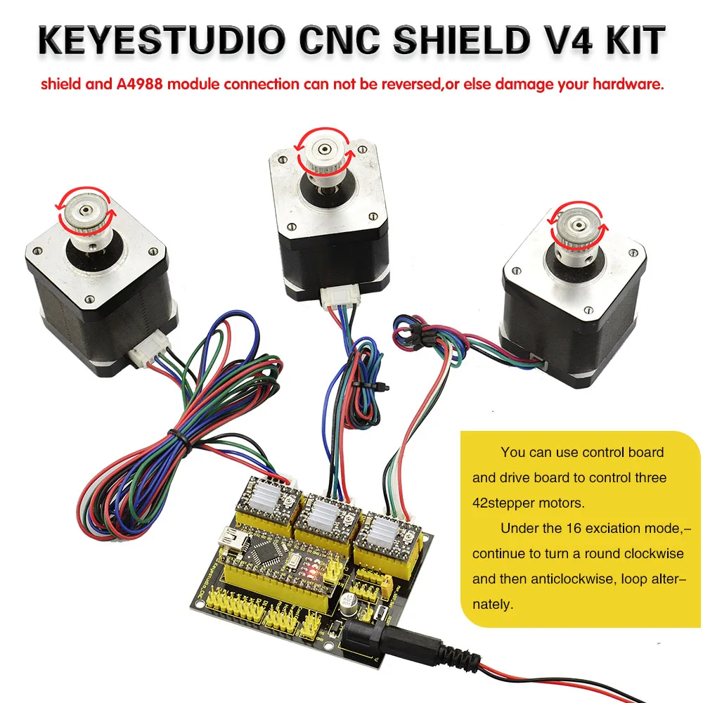 Новинка! Keyestudio CNC Щит v4+ 3 шт A4988 Драйвер+ Nano CH340 для Arduino CNC