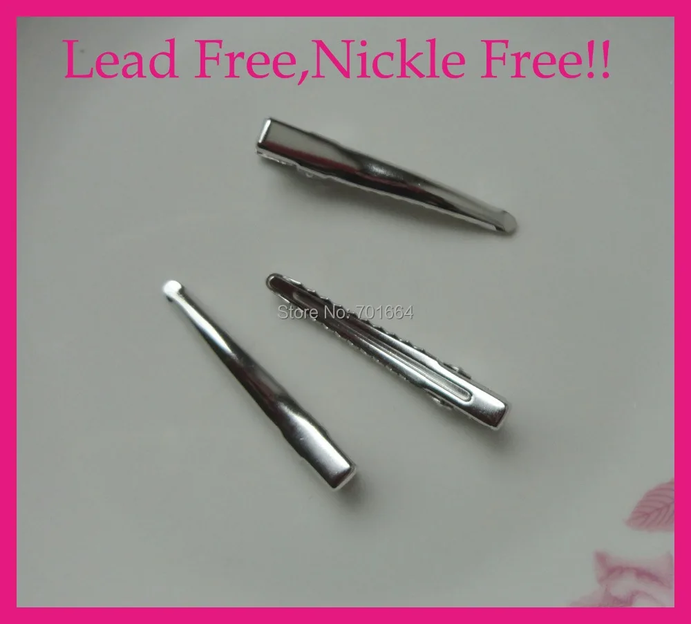 100 шт серебро 4,5 см 1,7" одинарный зубец обычный Металл Аллигатор зажимы с зубами без свинца, Никель бесплатно, DIY аксессуары для волос