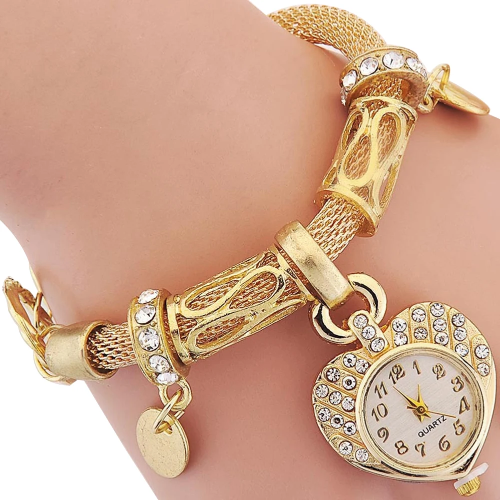 Fashion Women's Love Heart Bracelet Watch Charm Band Analog Quartz
