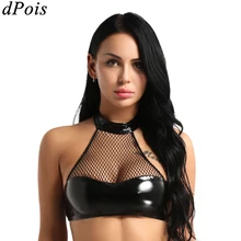 Женский топ-бикини в сеточку с бретелькой через шею, бюстгальтер с открытой спиной, нижнее белье для женщин, бикини, топы из искусственной кожи, без косточек, бюстгальтер без подкладки