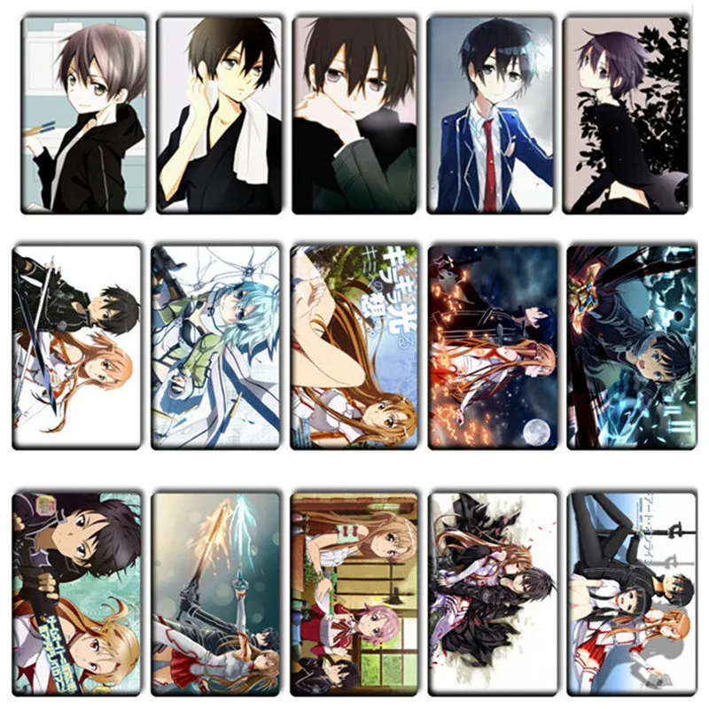 

30 pcs/lot Sword Art Online Card Sticker Toys 86mm*54mm Japanese Anime NARUTO DIY Bank Bus ID Card Stickers Classic Toy Kids Boy